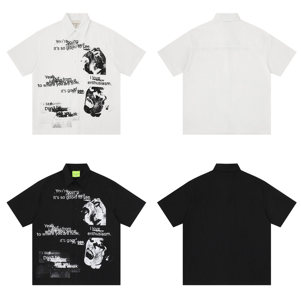 Portrait text printed short sleeved shirt