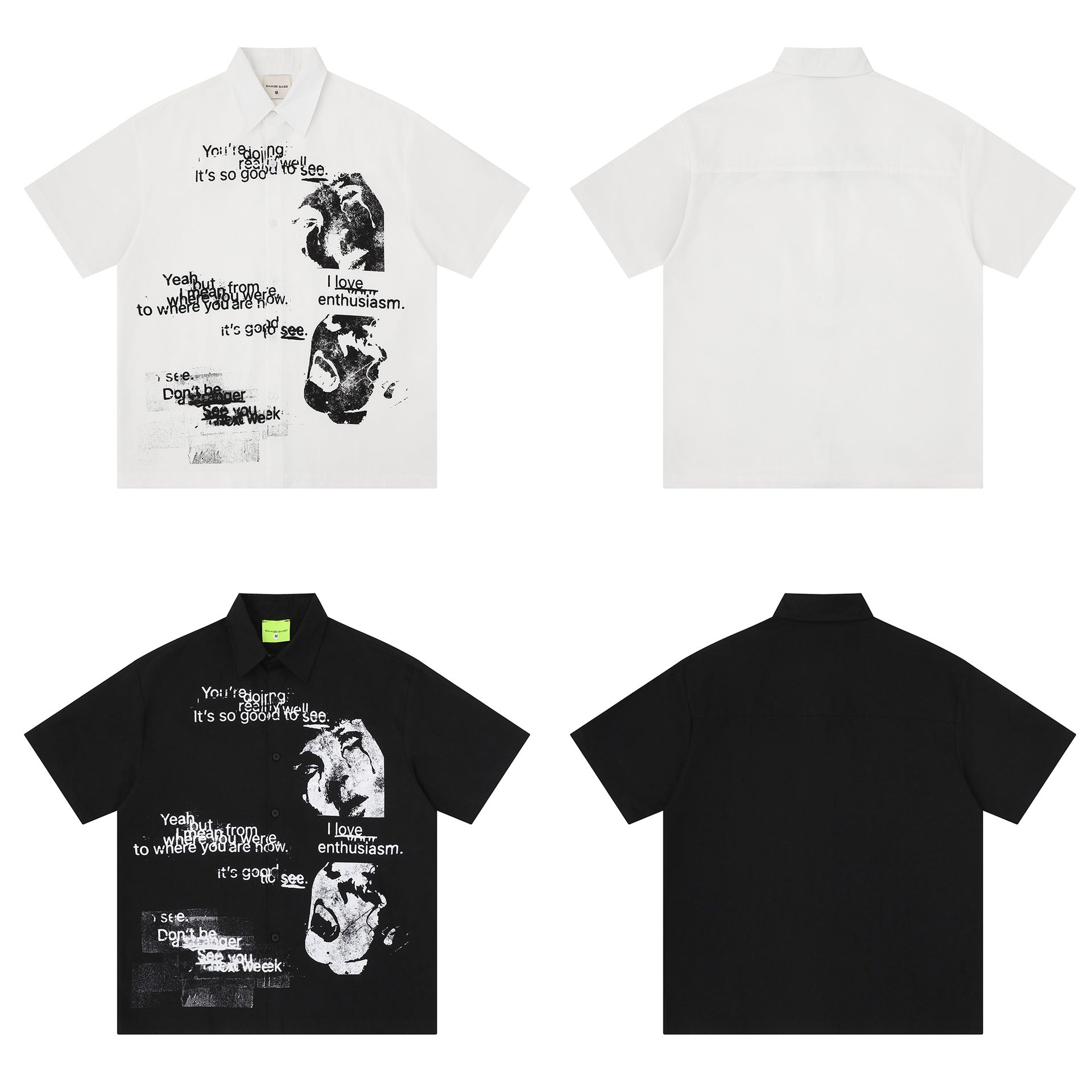 Portrait text printed short sleeved shirt
