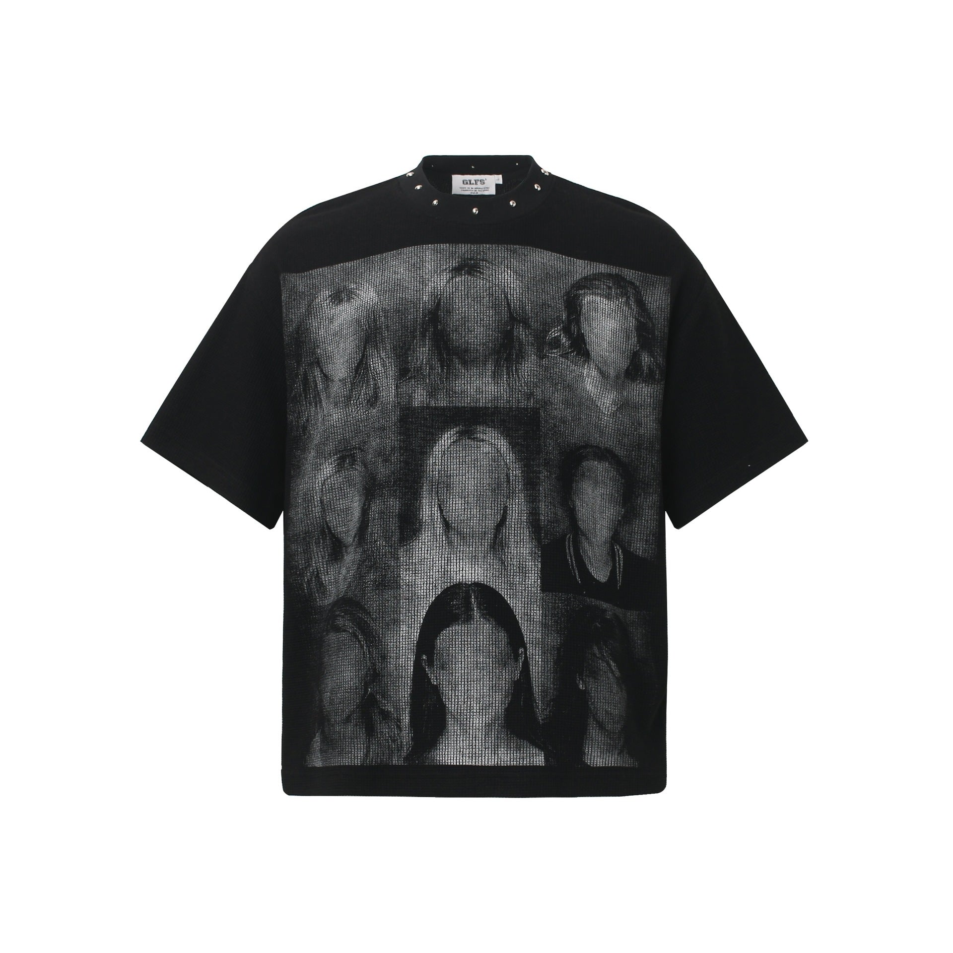 Portrait collage printed short sleeved shirt
