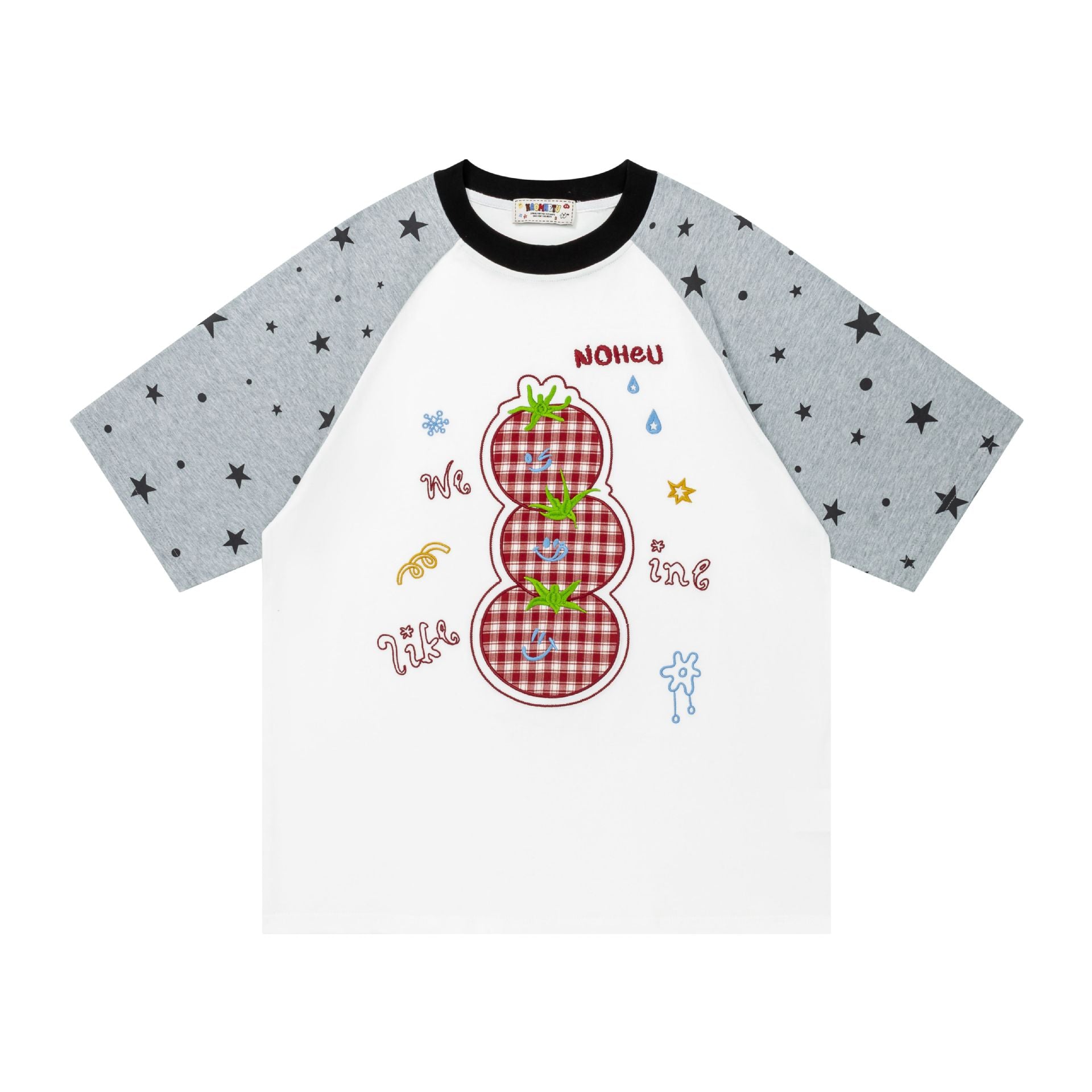 Tomato embroidery shoulder length short sleeved shirt