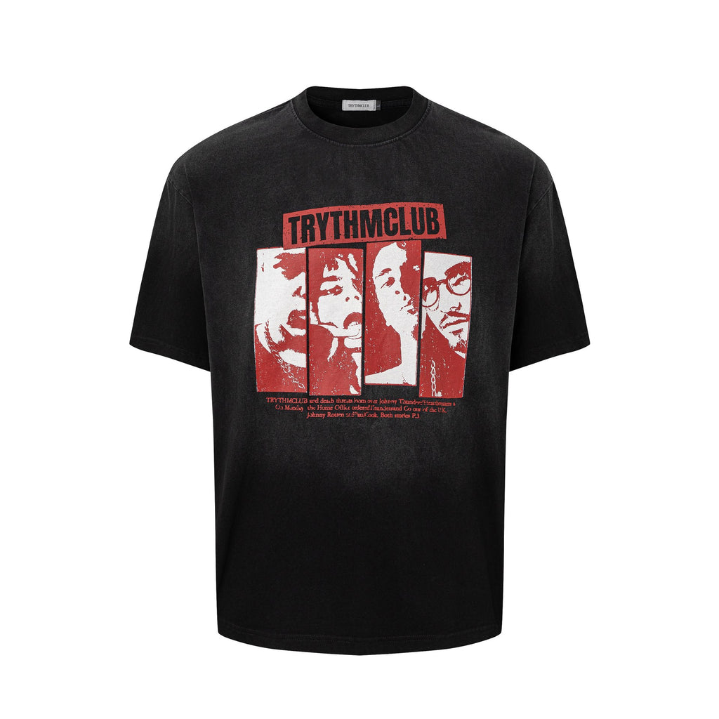 Portrait collage printed short sleeved shirt