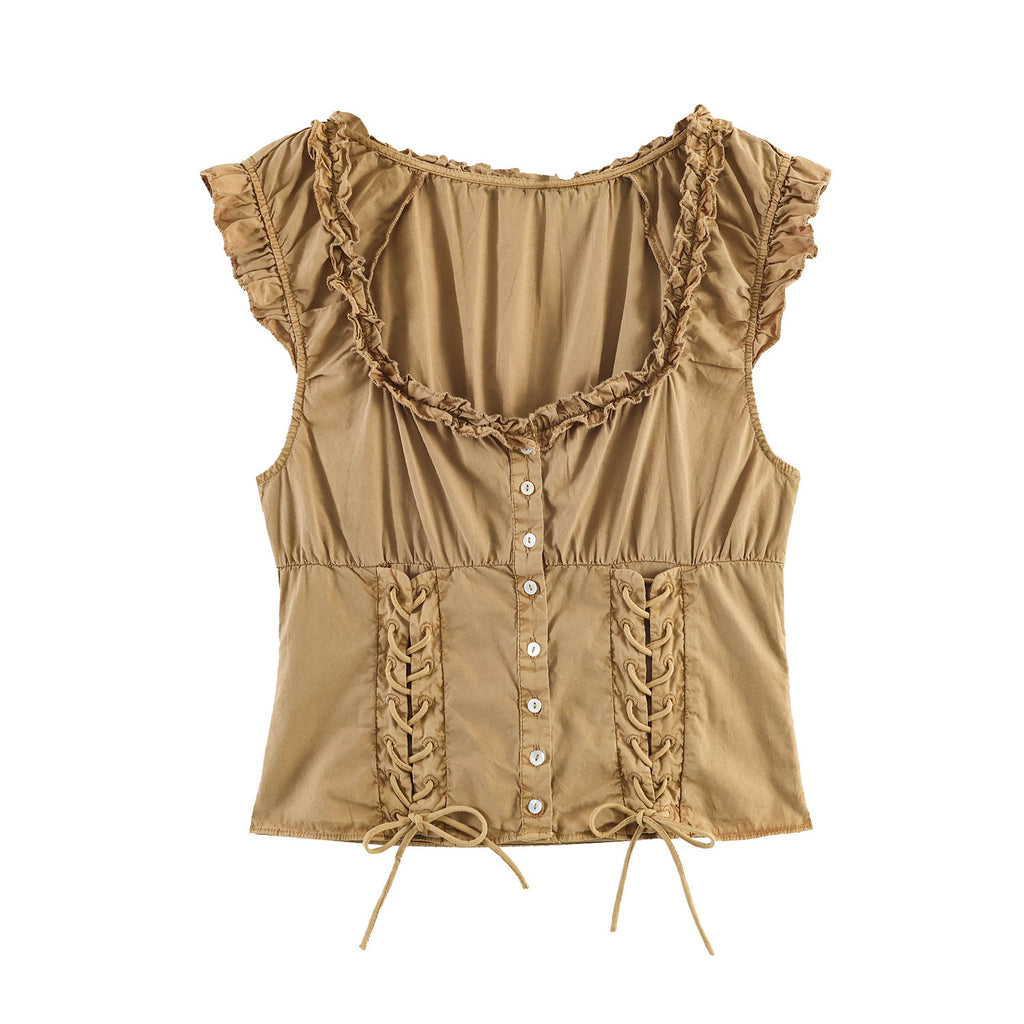 French gentle style effect poplin top