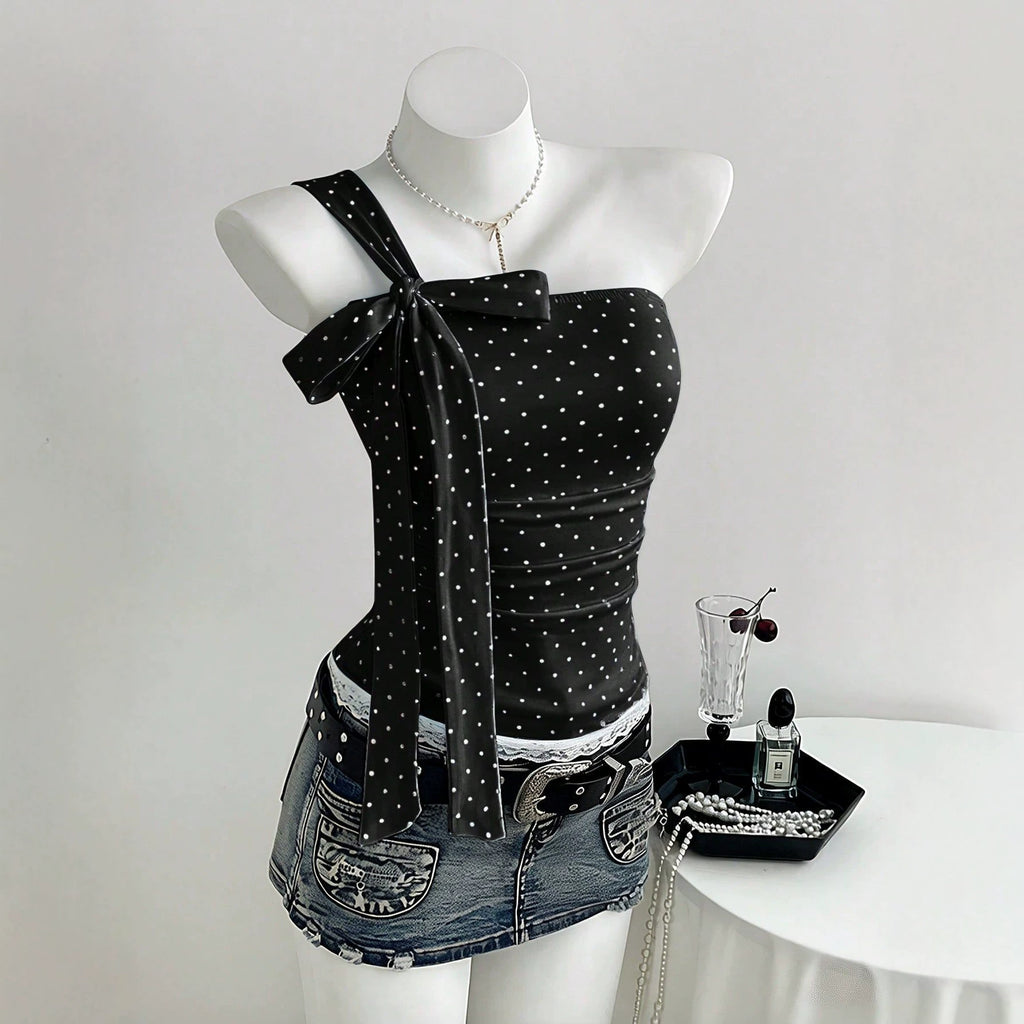 Polka off shoulder bow women's suspender