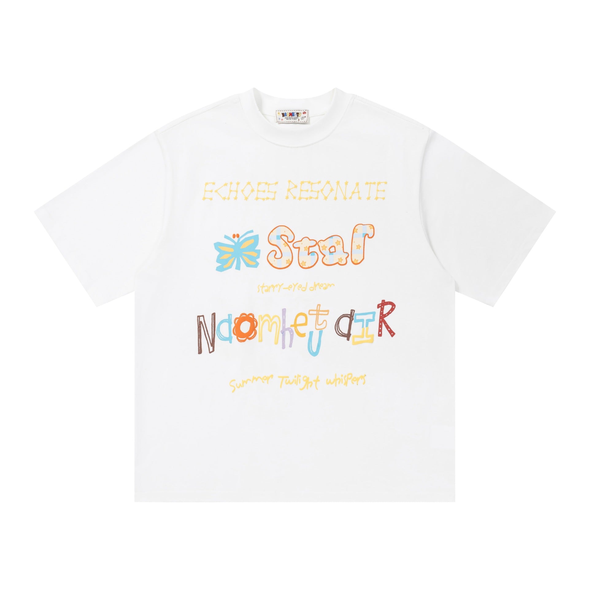Colorful text graffiti short sleeved shirt