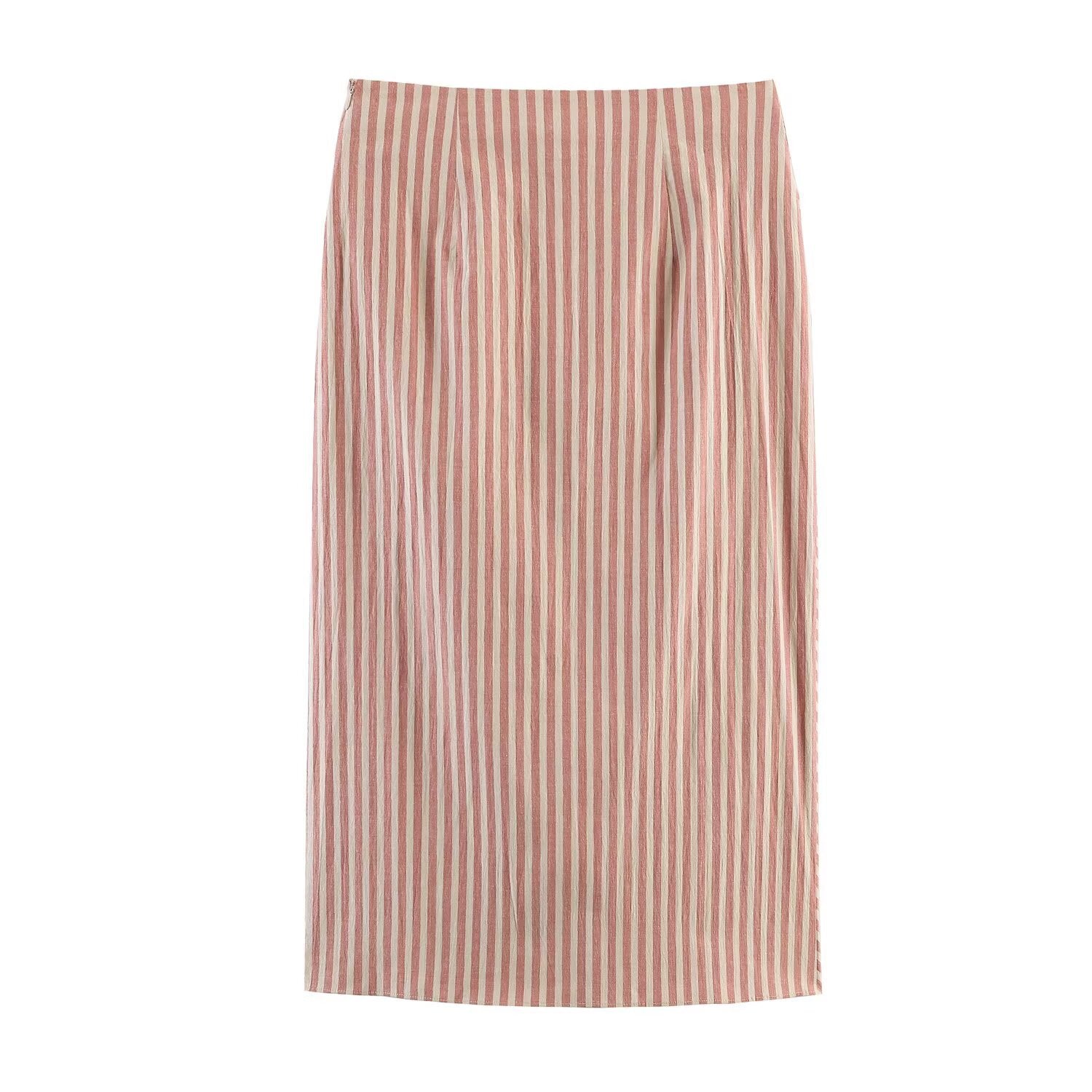 Commuter style versatile striped pleated skirt