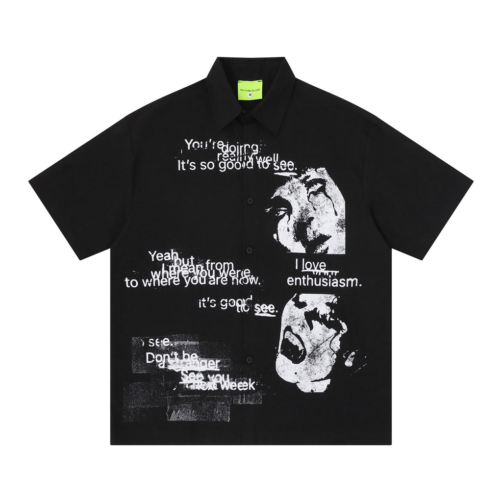 Portrait text printed short sleeved shirt